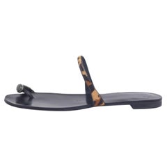 Giuseppe Zanotti Leopard Calfhair Crystal Embellished Toe Ring Flats Size 38.5