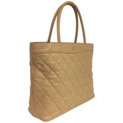 1990s Chanel Tan Quilted Caviar Leather Tote Serial 5978060 9