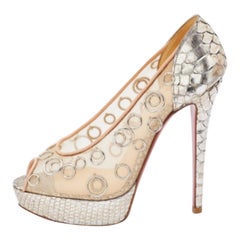 Christian Louboutin Mesh Ringe Pierce 140 Peep Toe Plateau Pumps Größe 38