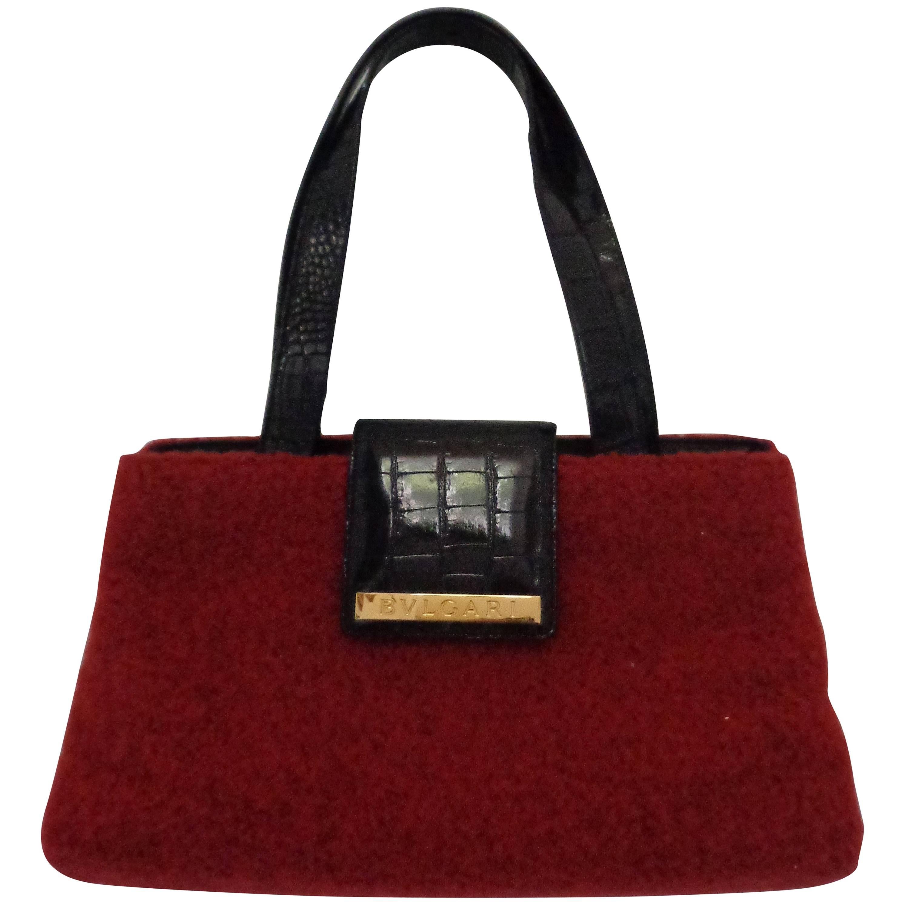 Bulgari Red Boiled Wool Shoulder Bag