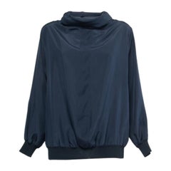 Max Mara Navy Blue Silk Oversized Turtleneck Top XS