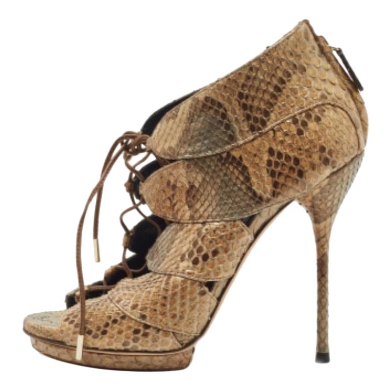 Gucci Metallic Python Open Open Toe Ankle Boots Size 36.5 en vente