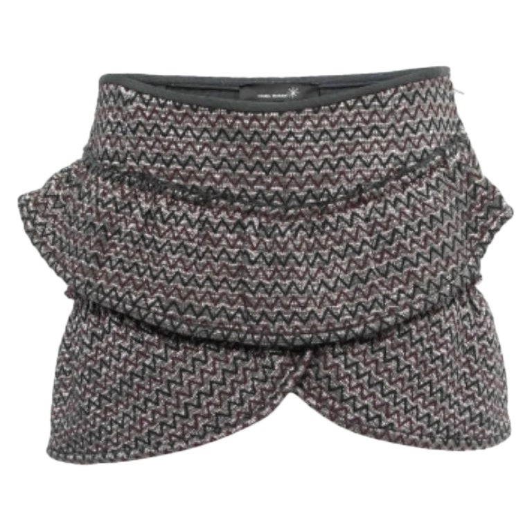 Isabel Marant Silver Zig-Zag Patterned Lurex Knit Mini Skirt M in vendita