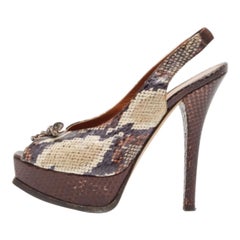 Fendi Tricolor Python Bow Fendista Slingback Pumps Size 39.5