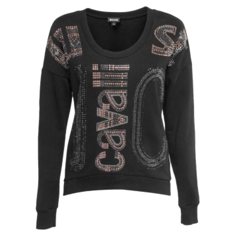 Just Cavalli Black Logo Embellished Cotton Crew Neck Sweatshirt