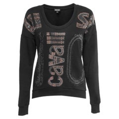 Just Cavalli Black Logo Embellished Cotton Crew Neck Sweatshirt