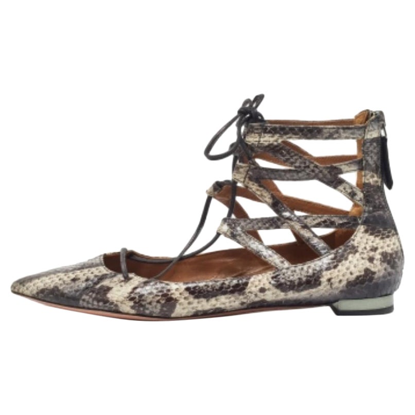 Aquazzura - Due toni in pelle di serpente - Belgravia Ankle Tie Flats Taglia 36.5
