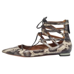Aquazzura - Due toni in pelle di serpente - Belgravia Ankle Tie Flats Taglia 36.5