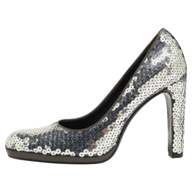 Miu Miu Silver Sequin Round Toe Pumps Size 37