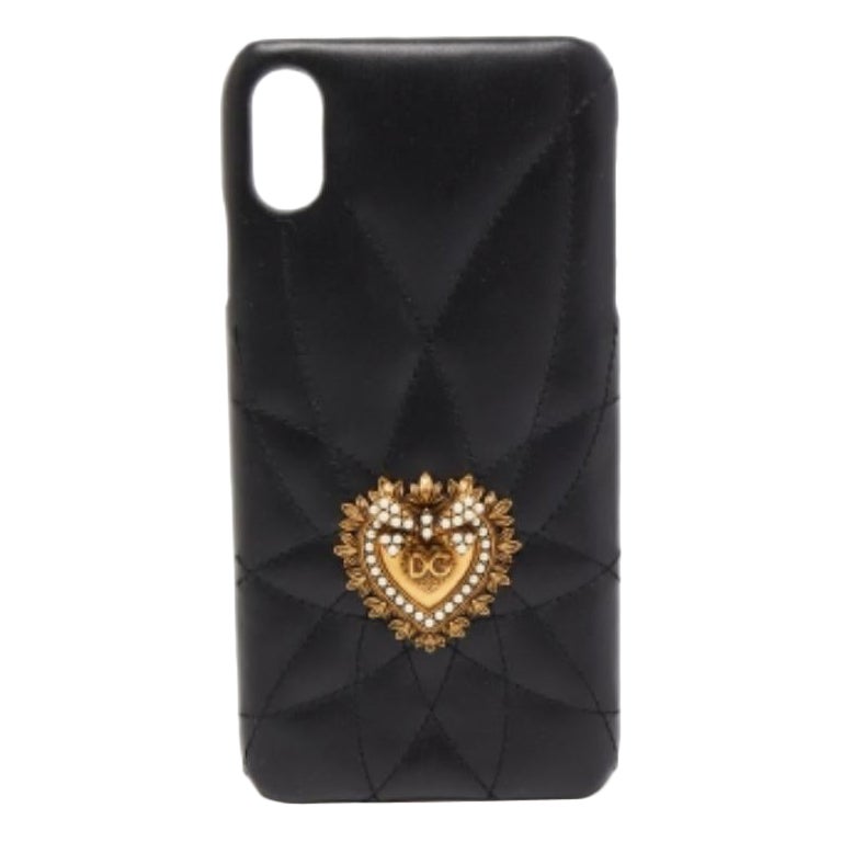 Funda Dolce & Gabbana Devotion de piel acolchada negra para iPhone XS