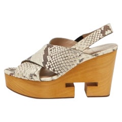 Tory Burch Beige Python Embossed Cork Wedge Strappy Platform Sandals Size 38.5