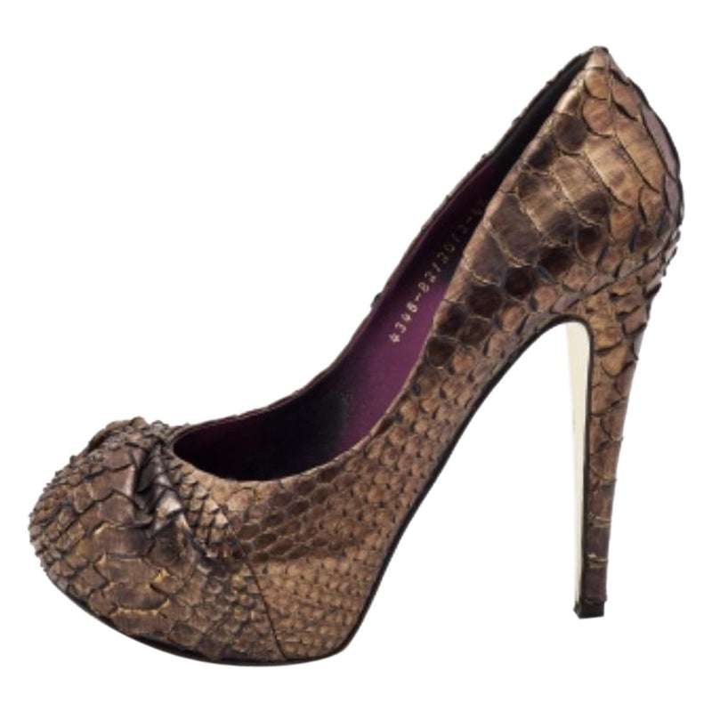 Gina Metallic Brown Python Elle Platform Pumps Size 39.5