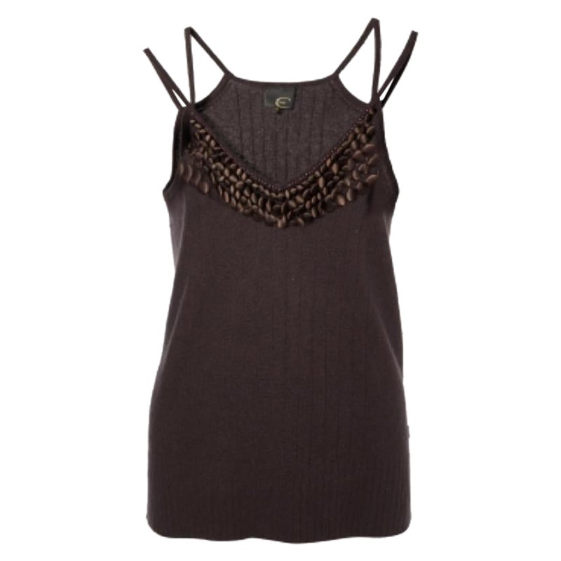 Just Cavalli Camiseta de tirantes de punto de seda marrón con botones L