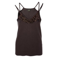 Just Cavalli Camiseta de tirantes de punto de seda marrón con botones L