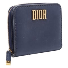 Dior Navy Blue Leather Dior D Fence Zip Wallet