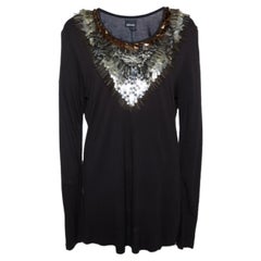 Just Cavalli Black Crystal Embellished Long Sleeve T-Shirt M. M.