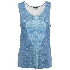 Alexander McQueen Blue Skull Printed Cotton Knit Tank Top S