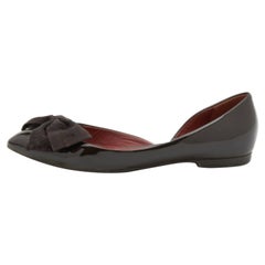Bottega Veneta Brown Patent Leder Bow D'orsay Ballet Flats Größe 36.5