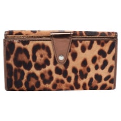 Dolce & Gabbana Brown Leopard Print Calfhair & Patent Leather Continental Wallet