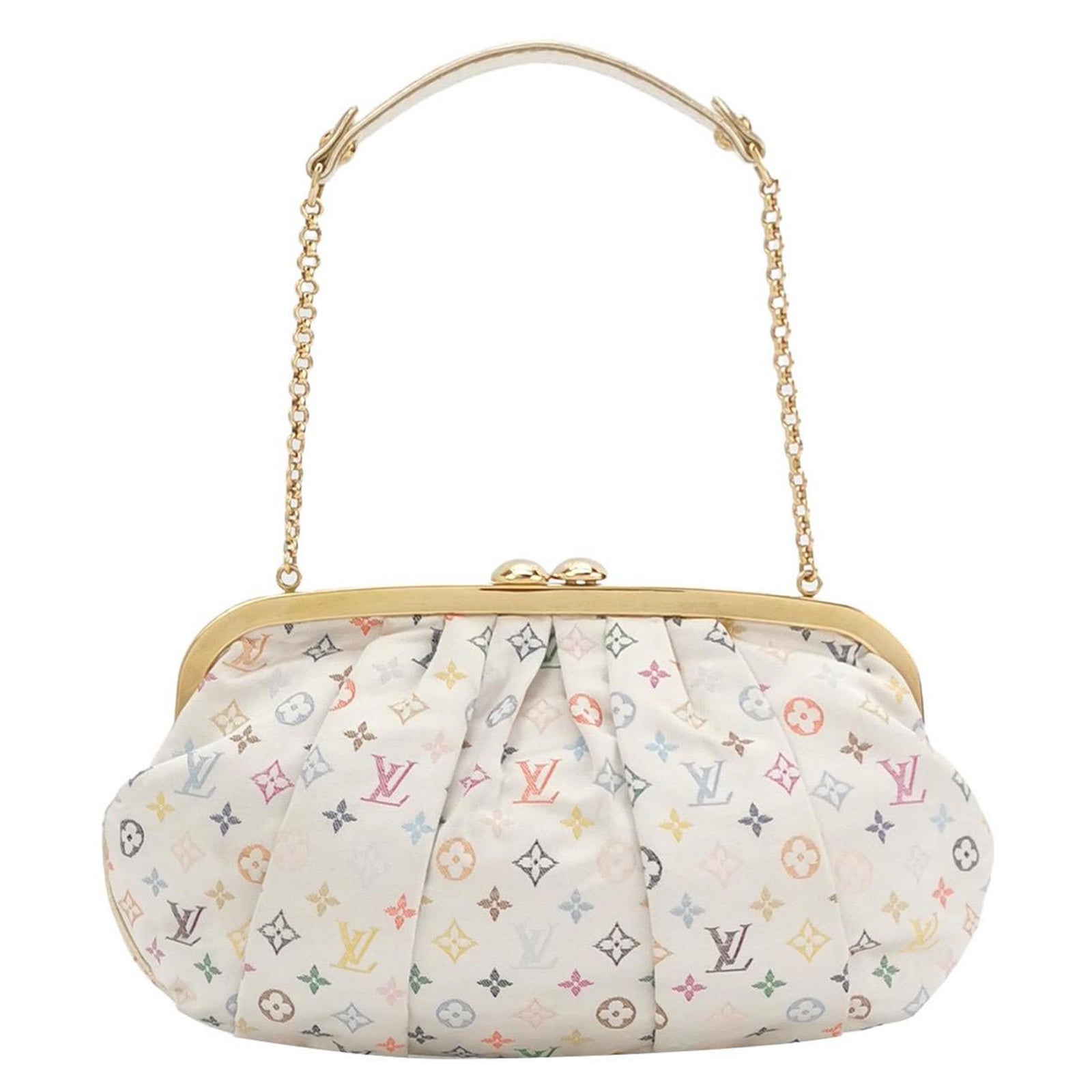 Louis Vuitton x Takashi Murakami Weiße Monogram Satin Aumoniere Abend Clutch B im Angebot