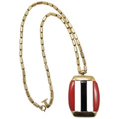 Vintage Lanvin of Paris Red and Black Enamel Pendant Necklace
