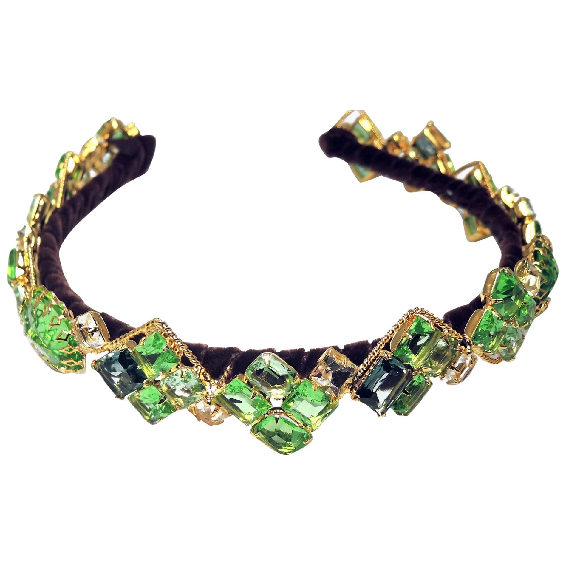 Robert Sorrell One-Of-A-Kind Green Jeweled Headband