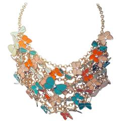 Mischievous Beautiful Coral & Mint Enameled Butterfly Neck