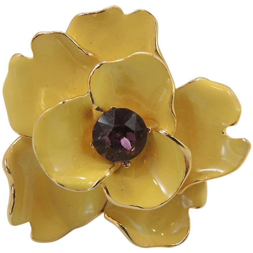 Kenneth Lane Amethyst & Yellow Enamel Floral Ring