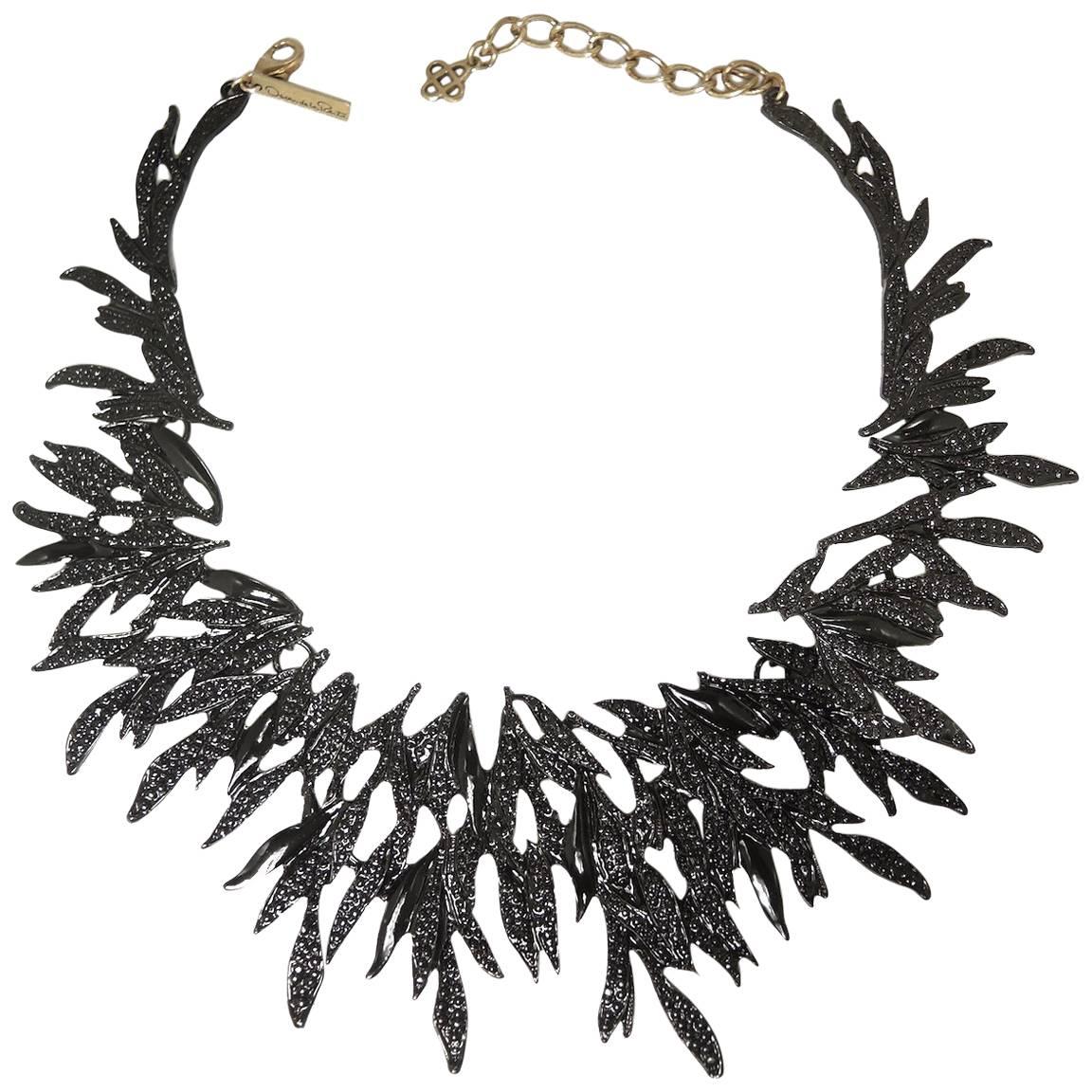 Oscar De La Renta Vintage Black Enamel Branch Necklace For Sale