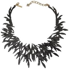 Signed Vintage Oscar De La Renta Black Enamel Branch Necklace 2