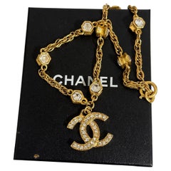 Collana Chanel Vintage con cristalli e catena d'oro