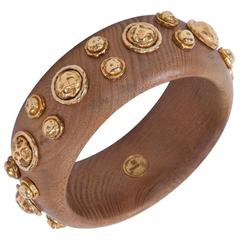 Chanel Wood & Gilt Metal Bangle Bracelet, Circa 1984-1989 4