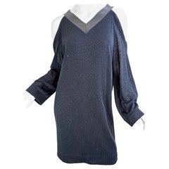 Brunello Cuccinelli Sequin Linen Silk Cold Shoulder Tunic Sweater Dress M