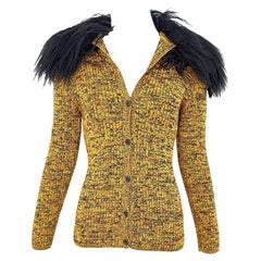 1970s Yves Saint Laurent Knit Cardigan Mongolian Fur Collar Soft Mohair 70s YSL