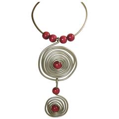 Vintage Unique 1980s Modernistic Sculptural Dangling Circle Necklace