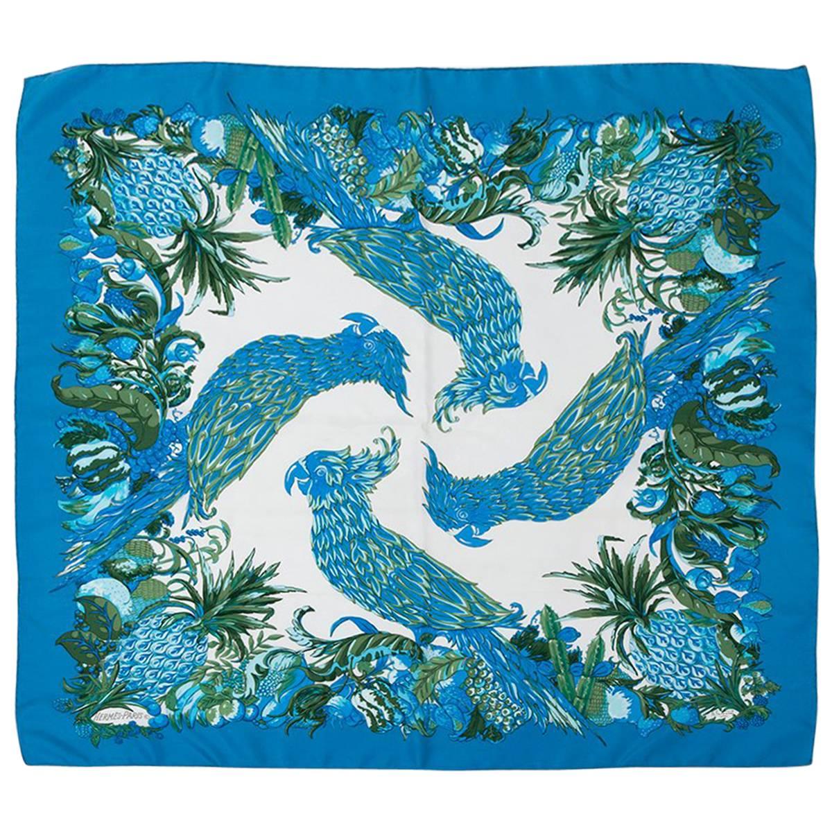 Rare Parrots & Pineapple Hermes Silk Twill Carre Scarf 