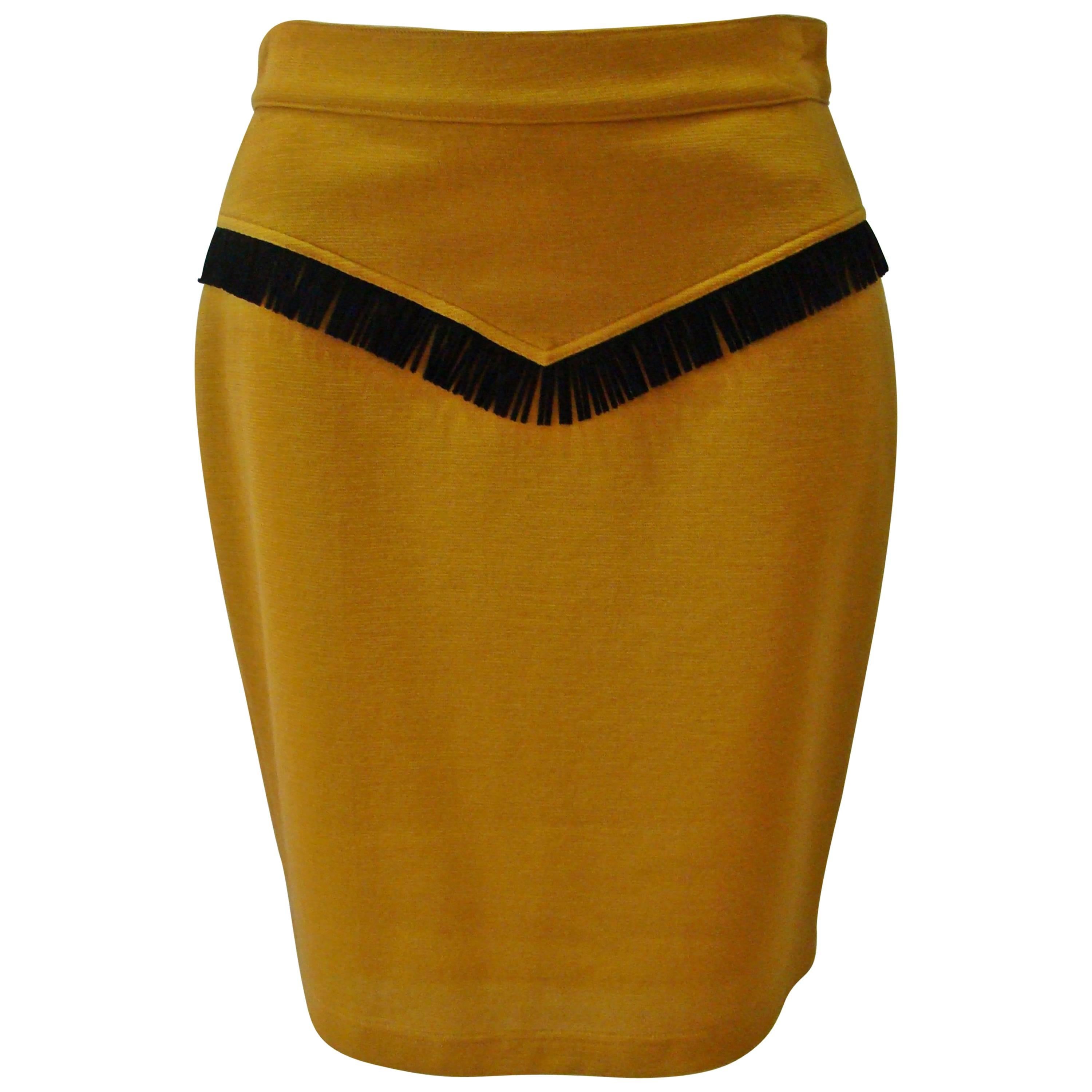Istante By Gianni Versace Wool Fringed Skirt Fall 1992 For Sale