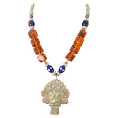 LB offers Reed Barton SS whistle Pendant Amber MOP Crystal Czech glass Necklace