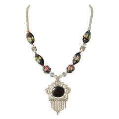 LB offers Victorian Style SS Onyx Pendant Venetian glass Quartz crystal Necklace
