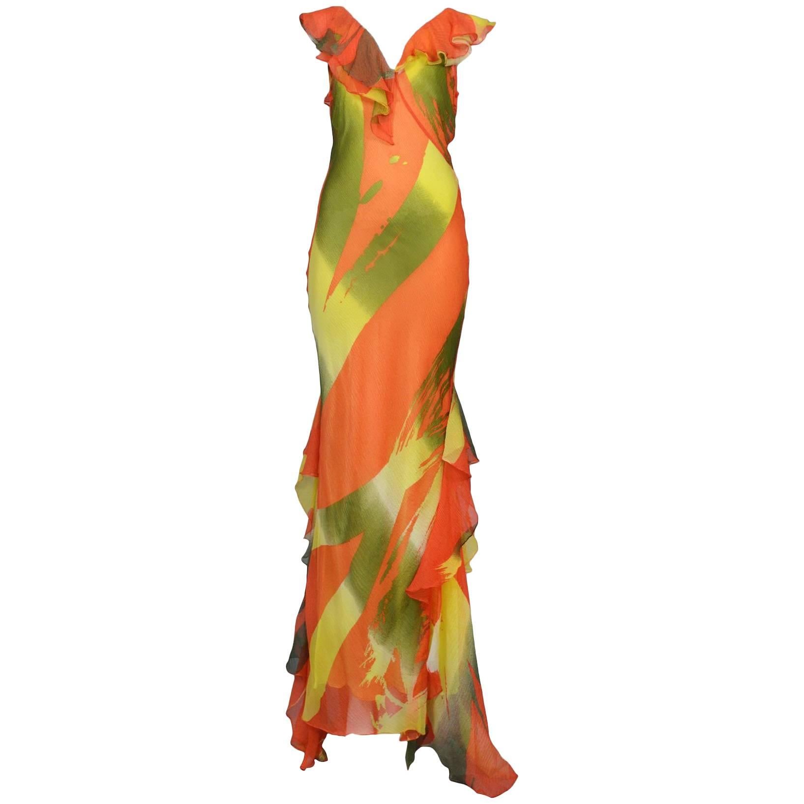 Stephen Burrows Chiffon Abstract Print Gown For Sale