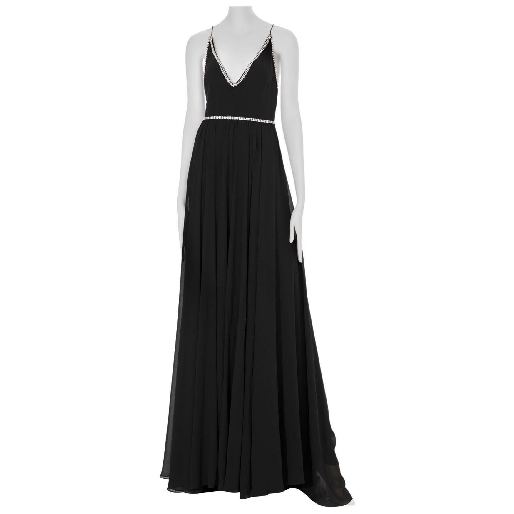 Saint Laurent Robe de soirée noire avec détails en cristal 38 FR