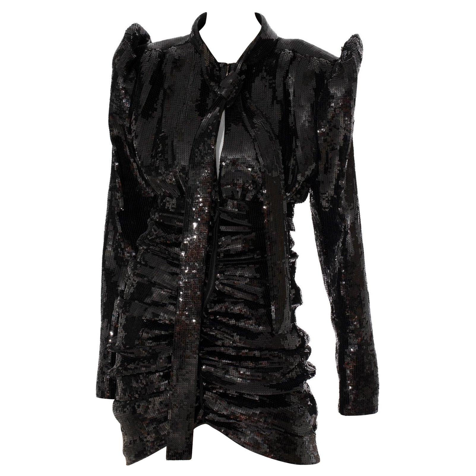 Yves Saint Laurent Robe à manches longues en paillettes noires 38 Fr