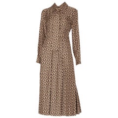 Gucci G Vestido estampado rombos marrón y marfil Seda 40 IT