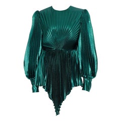 Gucci Mini Vestido Plisado de Mezcla de Seda Verde Esmeralda Iridiscente 38 IT
