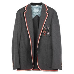 Gucci Uomo Blazer grigio con ricamo floreale 48 IT