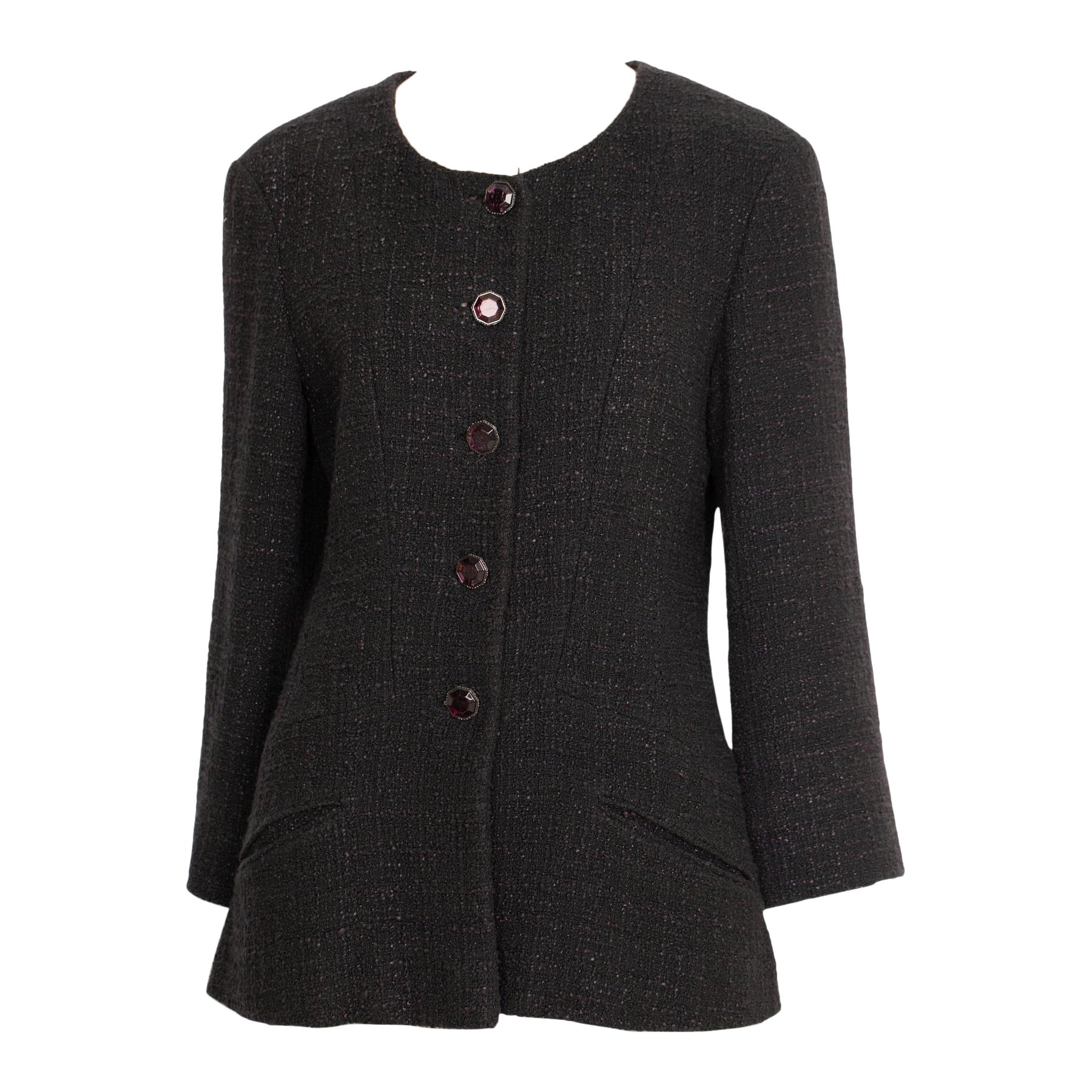 Chanel Tweed Multi-button Crew Neck Jacket 40 FR en vente