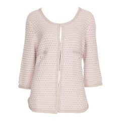Chanel Cardigan in tweed di cashmere rosa con fascia in vita 42 FR