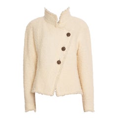 Giacca Chanel in tweed color crema con fodera a quadri 42 FR