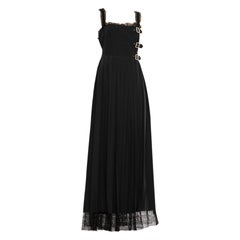 Chanel Black Dress With Lace & Faux Pearl Buckle 42 FR