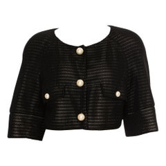 Chanel Crop Mesh Black Jacket With Faux Pearl Details 42 FR